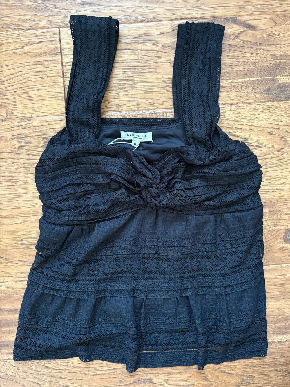 Max Studio Black Lace Knot-Front Camisole